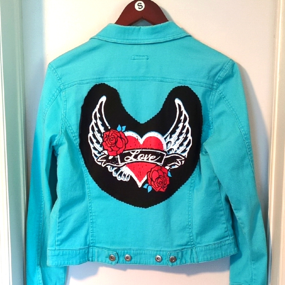 Tattoo Art Love With Wings And Roses Jacket